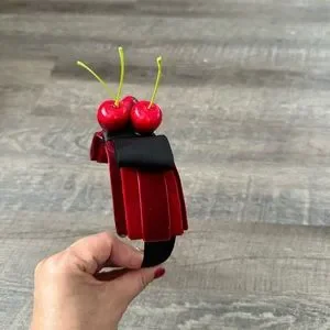 Handmade Designer Fascinator Headband Cherries Red Black Velvet Bow Accessories | Handmade Designer Fascinator Headband Cherries  main image 4